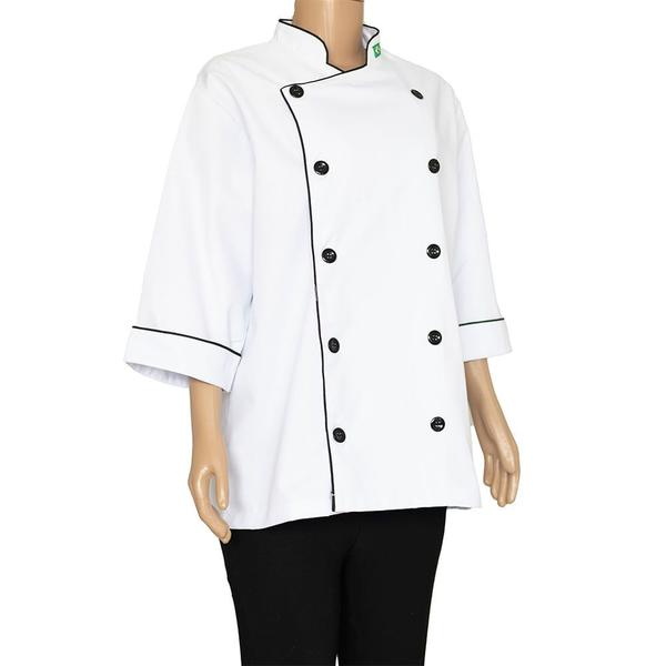 Dolmã Chef em Brim Branco c/ Frisos Pretos Tam GG Manga 3/4 - DO80 - RS Acessórios Imagem de Dolmã Chef em Brim Branco c/ Frisos Pretos Tam GG Manga 3/4 - DO80 - RS Acessórios