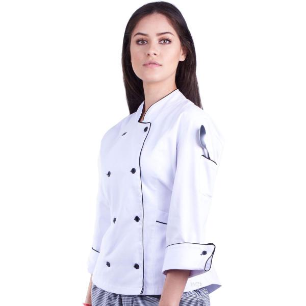 Imagem de  Dolmã Chef  Feminino Branco 100% Algodão Brim Premium