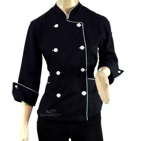 Imagem de Dólmã Chef Feminino Preto/ Branco 100% Algodão