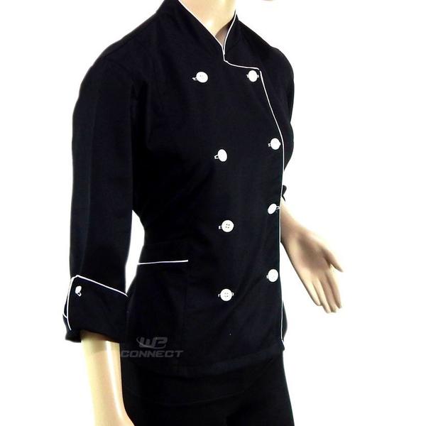 Imagem de Dólmã Chef Feminino Preto/ Branco 100% Algodão