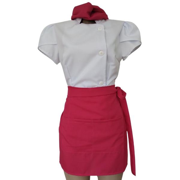 Imagem de Dólma De Confeiteira Feminino Branco Gabardine Avental Rosa Escuro