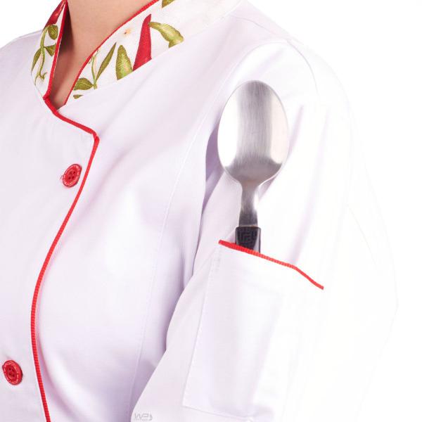 Imagem de Dolmã Feminino Acinturado Modelo Pimenta Chef de Cozinha