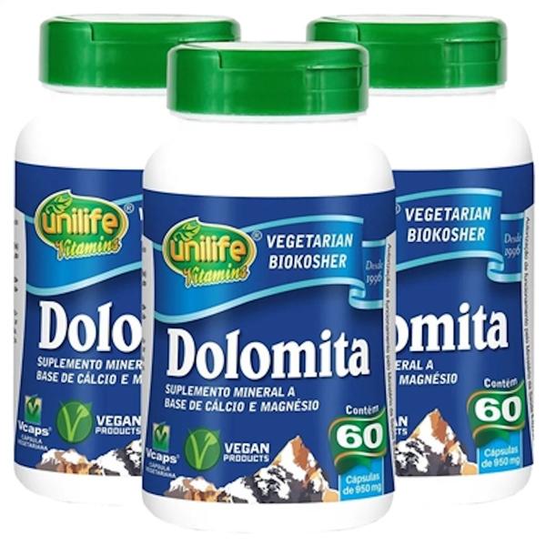 Imagem de Dolomita Cálcio e Magnésio 60 cápsulas de 950mg Kit com 3