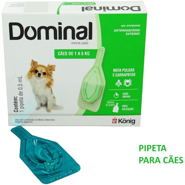 Imagem de Dominal pipeta para cães 1 a 5kg 0,5ml verde kit com 10 prevenção pulgas e carrapatos