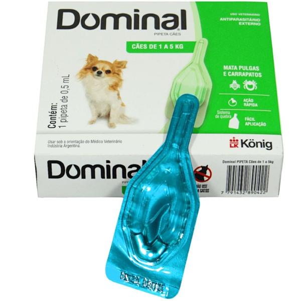 Imagem de Dominal pipeta para cães 1 a 5kg 0,5ml verde kit com 20 prevenção pulgas e carrapatos