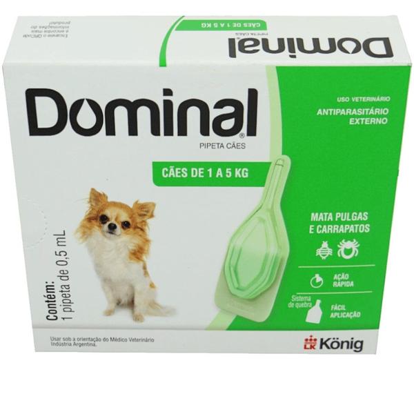 Imagem de Dominal pipeta para cães 1 a 5kg 0,5ml verde kit com 4 prevenção pulgas e carrapatos