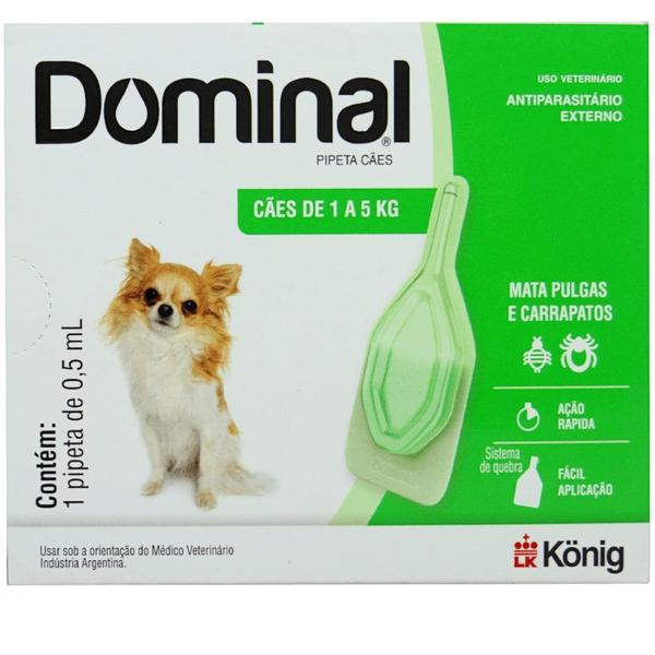 Imagem de Dominal pipeta para cães 1 a 5kg 0,5ml verde kit com 6 prevenção pulgas e carrapatos