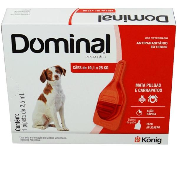 Imagem de Dominal pipeta para cães 10,1 a 25kg 2,5ml vermelho prevenção pulgas e carrapatos