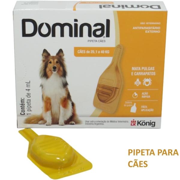 Imagem de Dominal pipeta para cães 25,1 a 40kg 4ml laranja kit com 5 prevenção pulgas e carrapatos