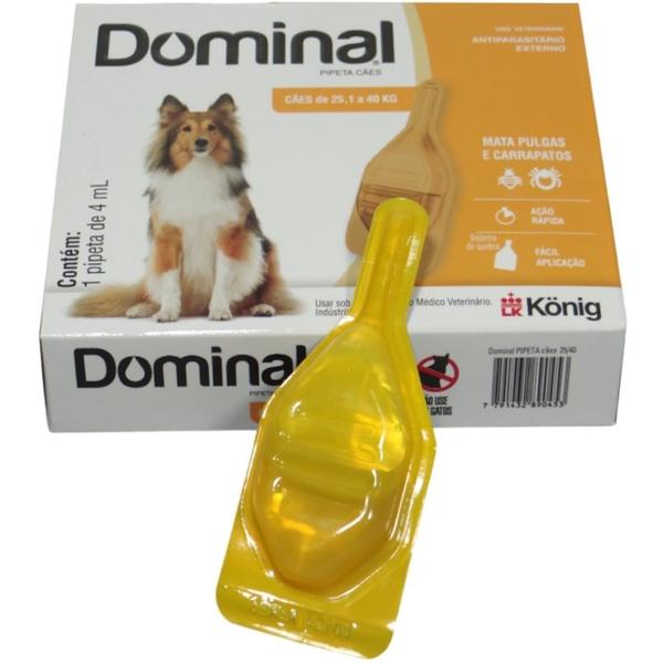 Imagem de Dominal pipeta para cães 25,1 a 40kg 4ml laranja kit com 5 prevenção pulgas e carrapatos