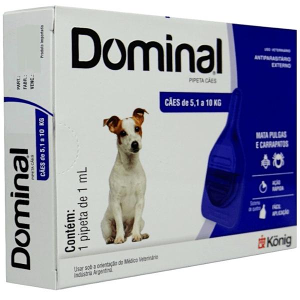 Imagem de Dominal pipeta para cães 5,1 a 10kg 1ml azul kit com 10 prevenção pulgas e carrapatos