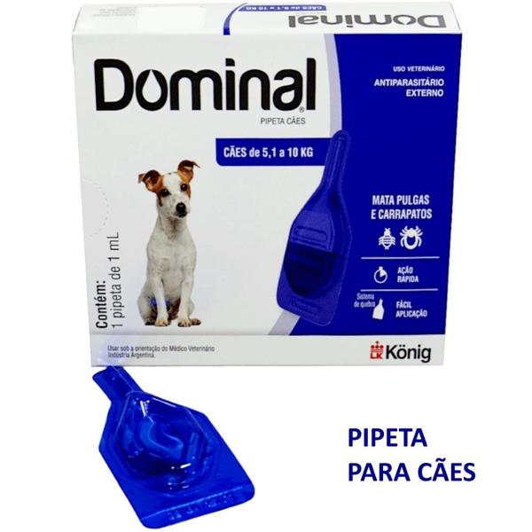 Imagem de Dominal pipeta para cães 5,1 a 10kg 1ml azul kit com 2 prevenção pulgas e carrapatos