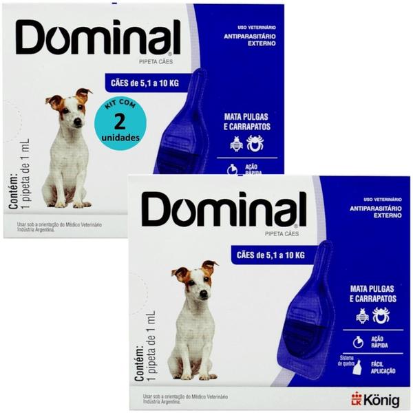 Imagem de Dominal pipeta para cães 5,1 a 10kg 1ml azul kit com 2 prevenção pulgas e carrapatos