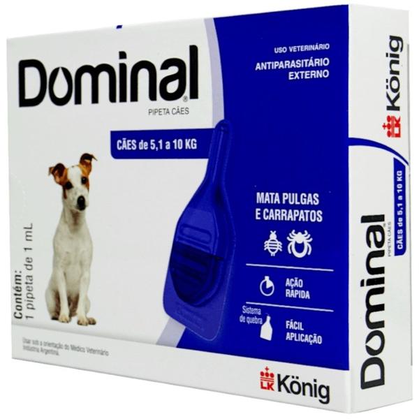 Imagem de Dominal pipeta para cães 5,1 a 10kg 1ml azul prevenção pulgas e carrapatos