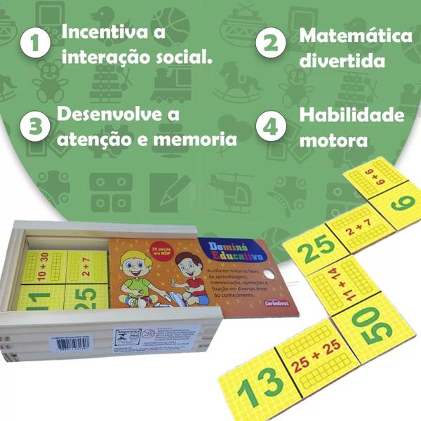 Dominó de adição educativo madeira 28 peças caixa c tampa - CARIMBRÁS Imagem de Dominó de adição educativo madeira 28 peças caixa c tampa