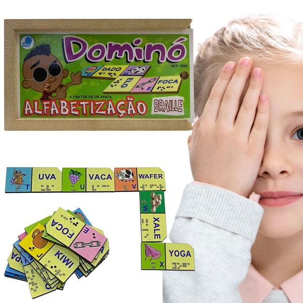 Dominó de Alfabetização Braille Brinquedo Infantil em MDF - Simque Imagem de Dominó de Alfabetização Braille Brinquedo Infantil em MDF
