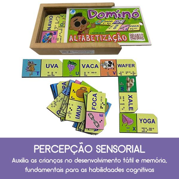 Dominó de Alfabetização Braille Brinquedo Infantil em MDF - Simque Imagem de Dominó de Alfabetização Braille Brinquedo Infantil em MDF