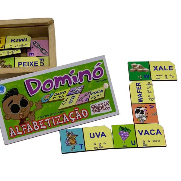 Dominó de Alfabetização Braille Brinquedo Infantil em MDF - Simque Imagem de Dominó de Alfabetização Braille Brinquedo Infantil em MDF
