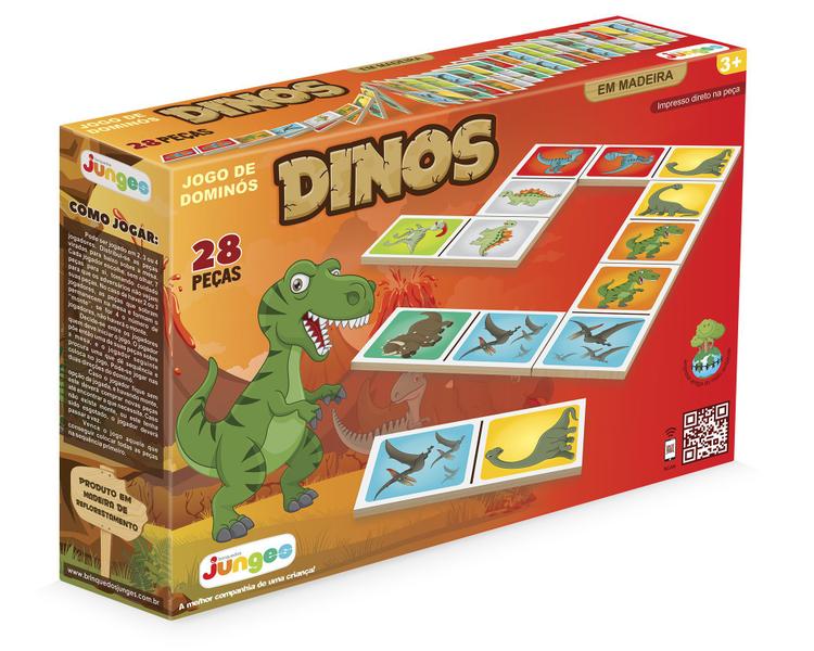 Dominó dinos c/ 28 peças brinquedos junges Imagem de Dominó dinos c/ 28 peças brinquedos junges
