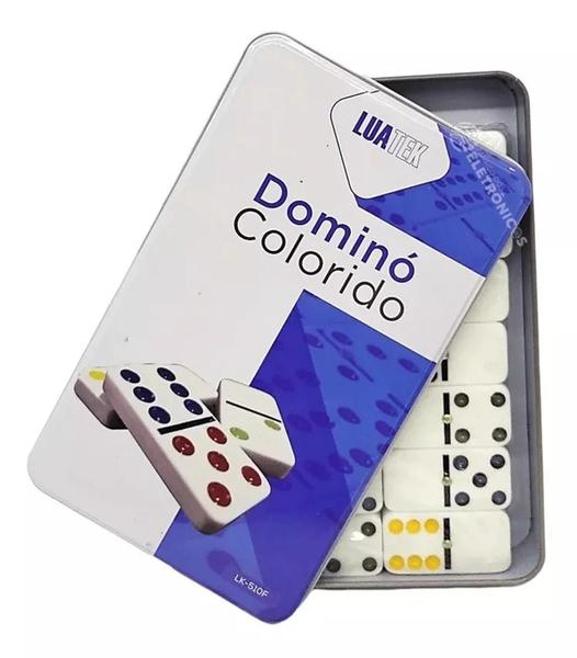 Domino Profissional Com Estojo Em Lata 28 Peças Coloridas LK510F - Dantas Imagem de Domino Profissional Com Estojo Em Lata 28 Peças Coloridas LK510F