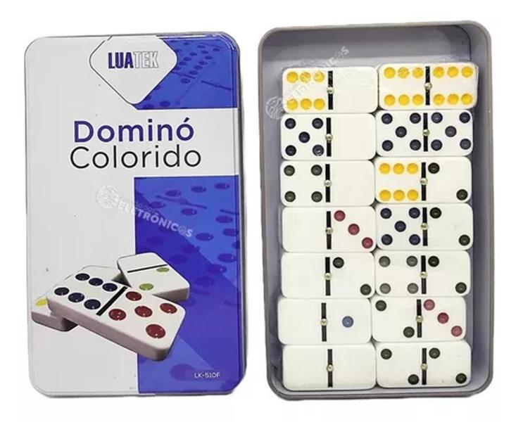 Domino Profissional Com Estojo Em Lata 28 Peças Coloridas LK510F - Dantas Imagem de Domino Profissional Com Estojo Em Lata 28 Peças Coloridas LK510F