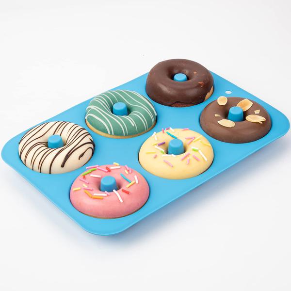 Imagem de Donut Mold Aichoof Silicone para 6 donuts, conjunto de 2 azuis