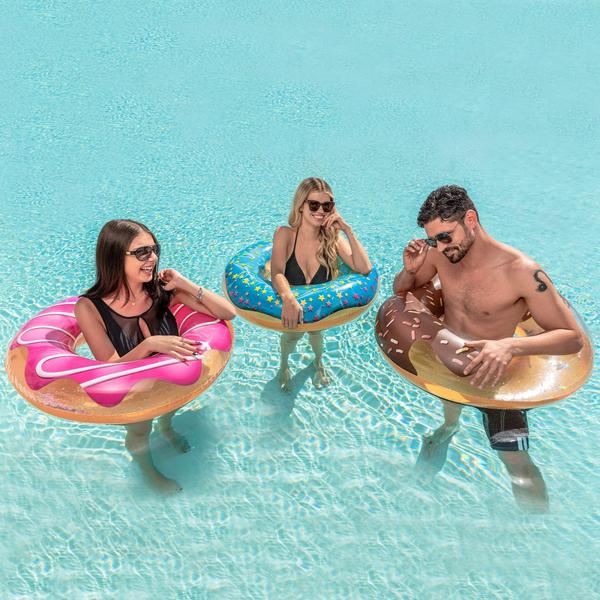 Imagem de Donut Pool Float inflável JOYIN 32,5" para adultos e crianças (pacote com 3)