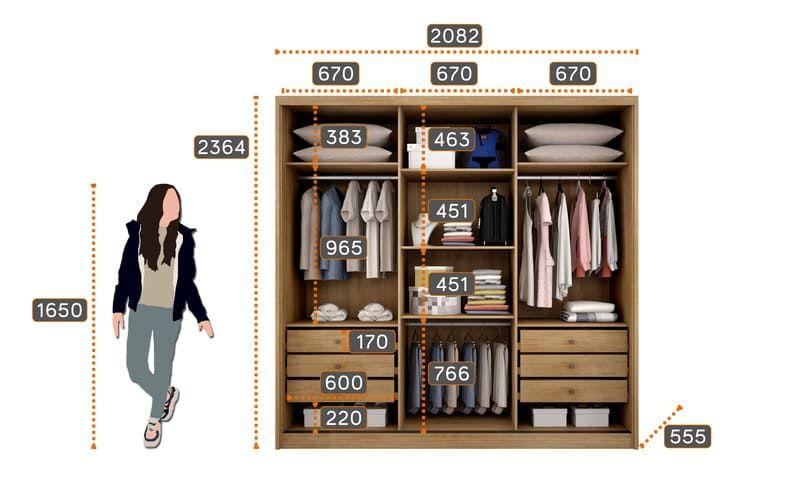 Imagem de Dormitório Casal Completo com Espelho 5 Peças 3 Portas 12 Gavetas - Medelim-Cumaru/Fendi - Móveis Novo Horizonte