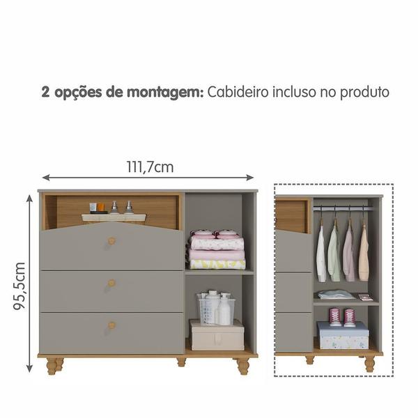 Imagem de Dormitório Casinha Guarda Roupa, Cômoda 1 Porta e Berço Candy com Colchão Physical - Permóbili Baby