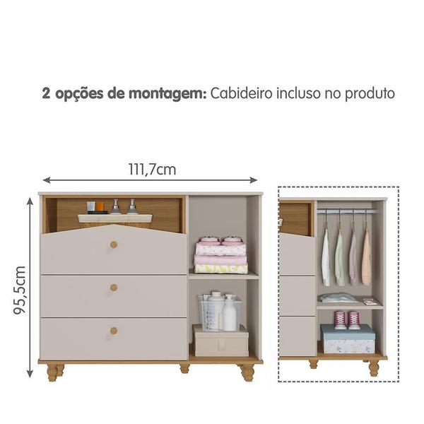 Imagem de Dormitório Casinha Guarda Roupa, Cômoda 1 Porta e Berço Mimo com Colchão Supreme - Permóbili Baby