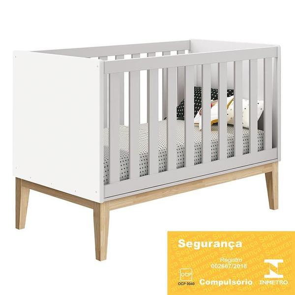 Imagem de Dormitório Completo Infantil Classic 2 Portas, Cômoda 6 Gavetas, Berço Branco Fosco com Pés Madeira Natural e Colchão D18 - Reller Móveis