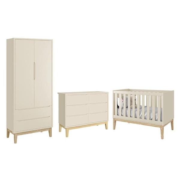 Imagem de Dormitório Completo Infantil Classic 2 Portas, Cômoda 6 Gavetas e Berço com Pés Madeira Natural - Reller Móveis