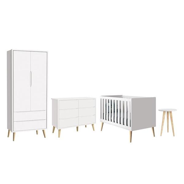 Imagem de Dormitório Completo Infantil Theo 2 Portas, Cômoda 6 Gavetas, Berço e Mesa de Canto Branco Fosco com