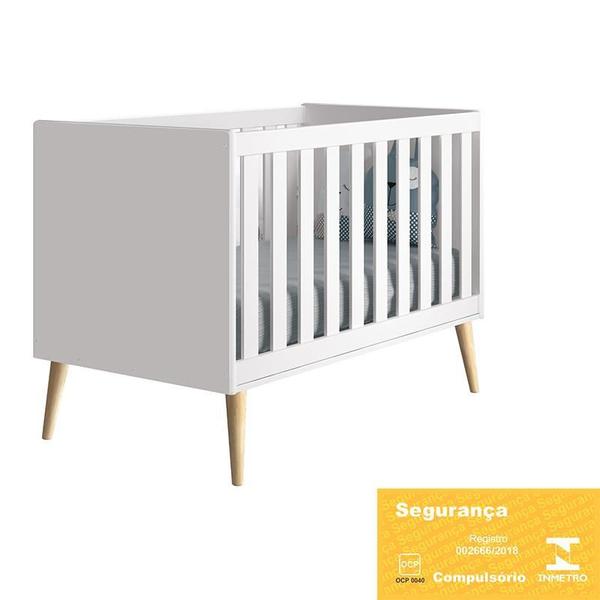 Imagem de Dormitório Completo Infantil Theo 2 Portas, Cômoda 6 Gavetas e Berço Branco Fosco com Pés Madeira Natural- Reller Móveis