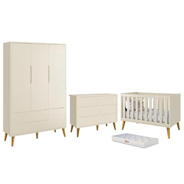 Dormitório Completo Infantil Theo 3 Portas, Cômoda 6 Gavetas, Berço com Pés Amadeirado e Colchão D18 - Reller Móveis Imagem de Dormitório Completo Infantil Theo 3 Portas, Cômoda 6 Gavetas, Berço com Pés Amadeirado e Colchão D18 - Reller Móveis