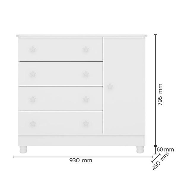 Imagem de Dormitório Doce Sonho 2 Portas, Cômoda 1 Porta, Berço Branco com Rodízio e Colchão D18 - Qmovi