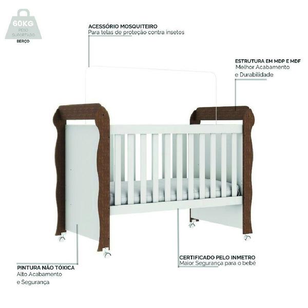 Imagem de Dormitório Infantil Berço Americano Mini Cama 2 em 1 Com Rodízios Mimo e Cômoda Luna Para Quarto Bebê Luna Branco / Madeirado