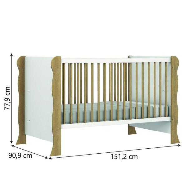 Imagem de Dormitório Infantil Berço Americano Mini Cama 2 em 1 e Cômoda Para Quarto Bebê Luna Branco / Madeira