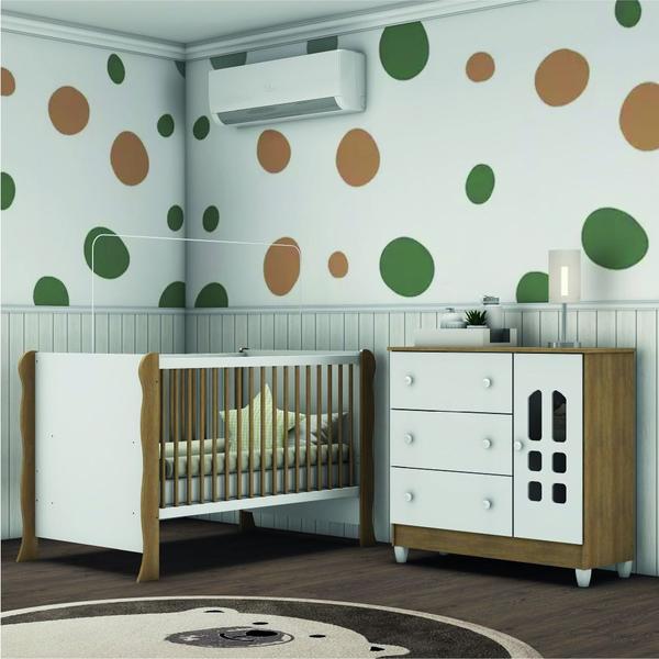 Imagem de Dormitório Infantil Berço Americano Mini Cama 2 em 1 Luna e Cômoda Helena Para Quarto Bebê Branco / Madeirado