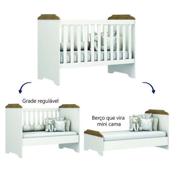 Imagem de Dormitório Infantil Carolina Baby Berço Americano Mini Cama 3 em 1 e Cômoda Para Quarto Bebê Luna Branco / Madeirado