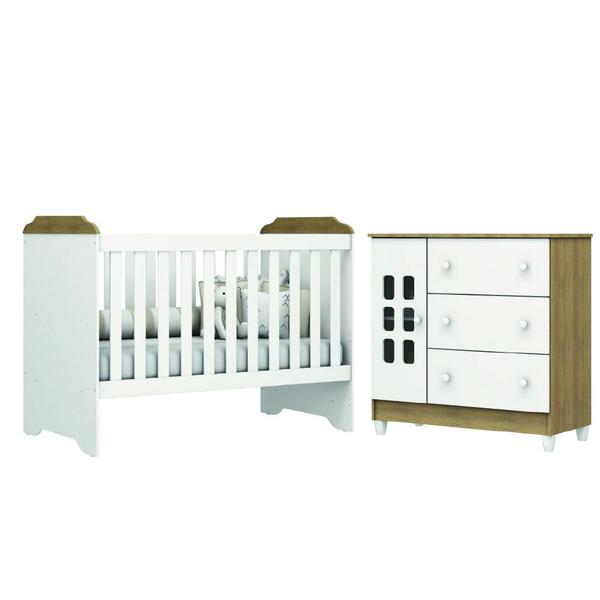 Imagem de Dormitório Infantil Carolina Baby Berço Americano Mini Cama 3 em 1 e Cômoda Para Quarto Bebê Luna Branco / Madeirado