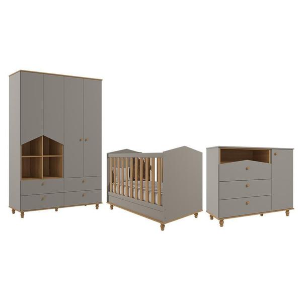 Imagem de Dormitório Infantil Casinha Guarda Roupa, Cômoda 1 Porta e Berço Mimo - Permóbili Baby