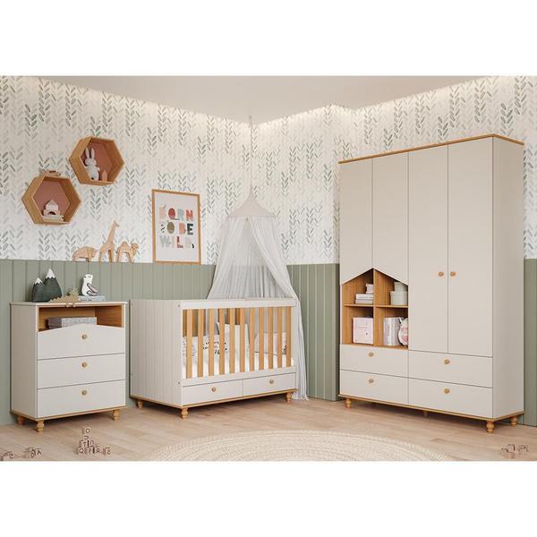 Imagem de Dormitório Infantil Casinha Guarda Roupa, Cômoda 3 Gavetas e Berço Candy - Permóbili Baby