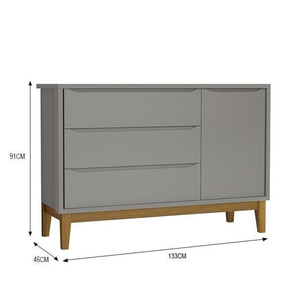 Imagem de Dormitório Infantil Classic 2 Portas, Cômoda 1 Porta, Berço Cinza com Pés Amadeirado e Colchão D18 - Reller Móveis