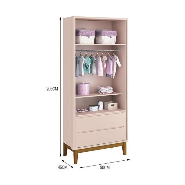 Imagem de Dormitório Infantil Classic 2 Portas, Cômoda 1 Porta, Berço Rosa com Pés Amadeirado e Colchão D18 - Reller Móveis