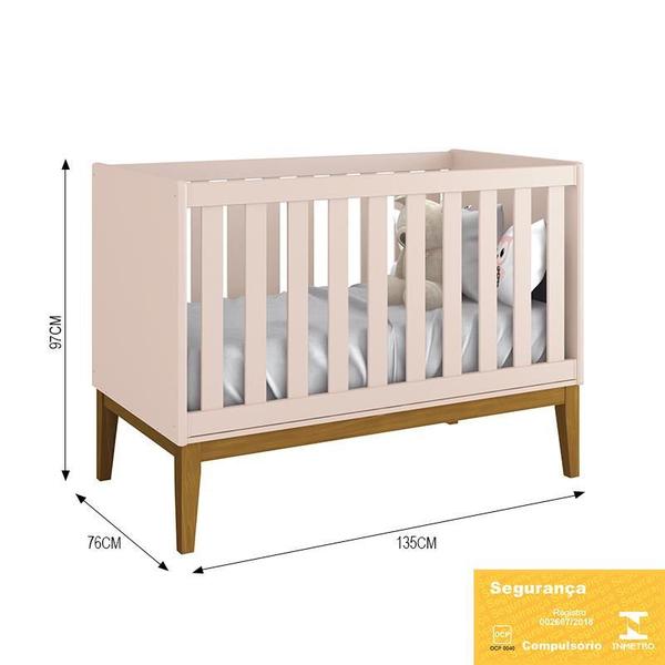 Imagem de Dormitório Infantil Classic 2 Portas, Cômoda 1 Porta, Berço Rosa com Pés Amadeirado e Colchão - Reller Móveis