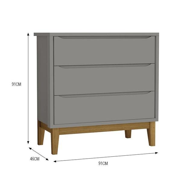 Imagem de Dormitório Infantil Classic 3 Portas, Cômoda, Berço Cinza com Pés Amadeirado e Colchão D18 - Reller Móveis