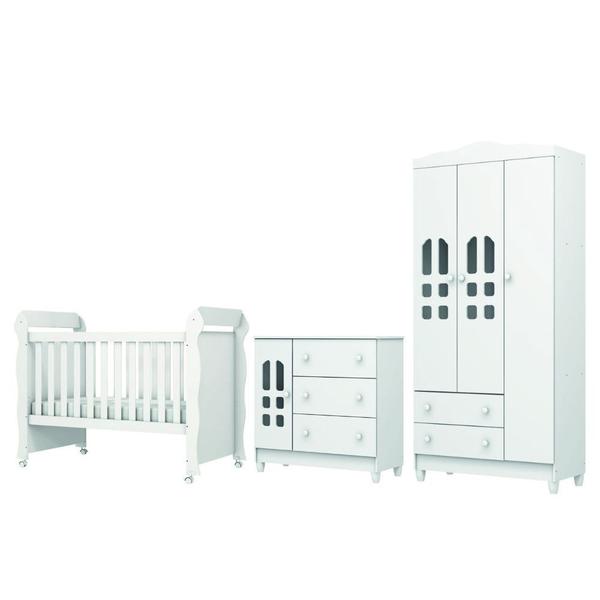 Imagem de Dormitório Infantil Completo Berço Americano Mini Cama 2 em 1 Com Rodízios Para Quarto Bebê Mimo Helena Branco