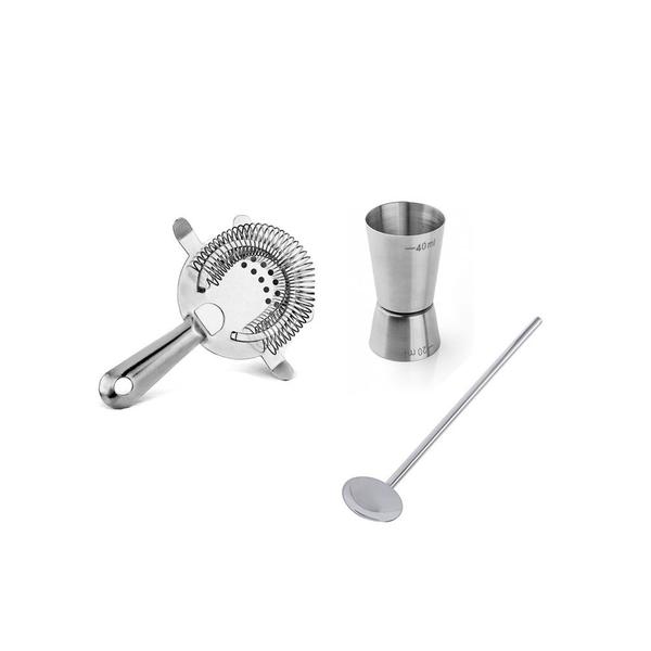 Imagem de Dosador Copo Duplo Coador Strainer Colher Canudo Kit Drinks