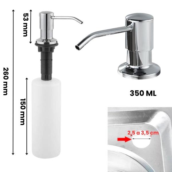 Imagem de Dosador Dispenser de Embutir Inox/Abs 350ML Cor Cromada para Detergente ou Sabonete Líquido de Embutir em Bancada Pia